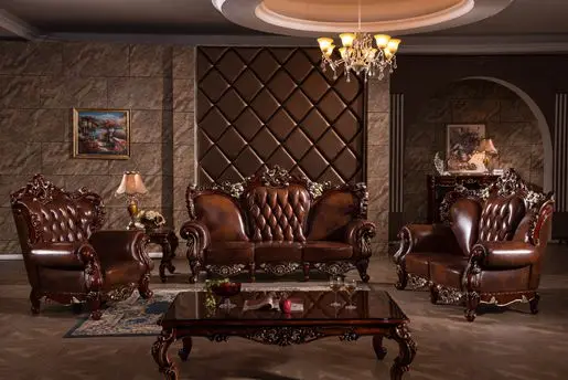 Lizz European Style Royal Living Room Furniture Top Genuine Leather Lizz European Style Royal Living Room Furniture Top Genuine Leather Brown Sofa Y1518