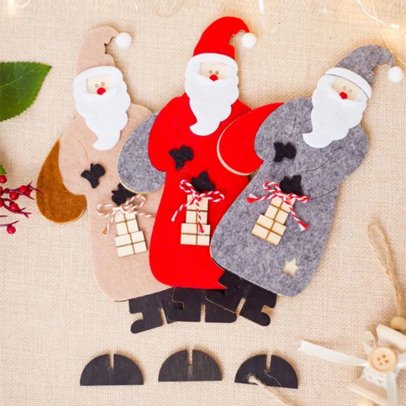 

1 PC 9.5*20 cm Christmas Craft DIY Decoration Wooden Non-woven Fabric Felt Santa Claus Xmas Ornament Party New Year Supply Gift
