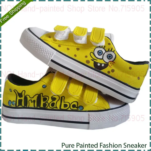SpongeBob SquarePants Fashion Baby Canvas Shoe Hand Painted Velcro