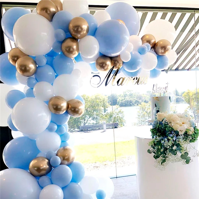 

1set 36inch Macaron White Blue Latex Balloons 12inch Chrome Gold Balloon Garland 5M Chain Free Wedding Birthday Party Decoration