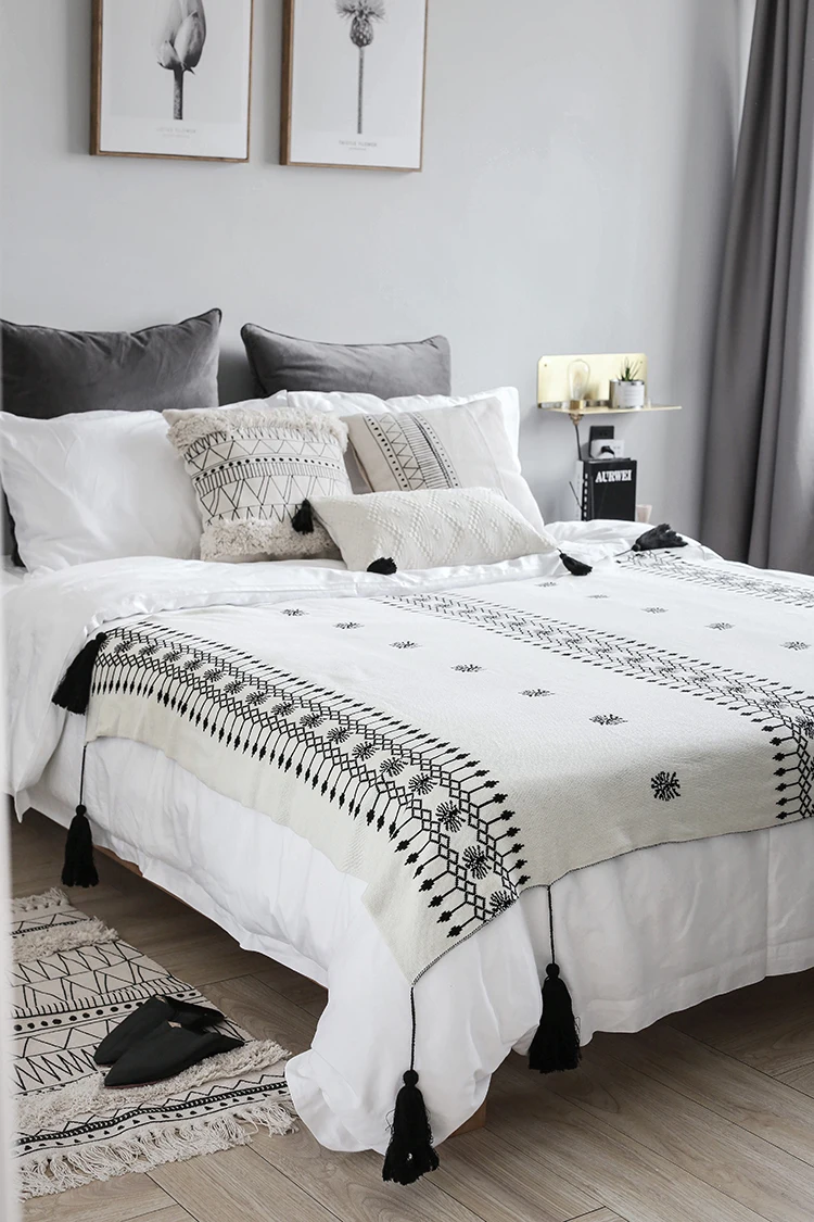 Подушка под поясницу черно-белая Morocco дизайн Скандинавская спинка для дивана, кровати, диванная подушка в полоску клетчатая Геометрическая Подушка французский шик