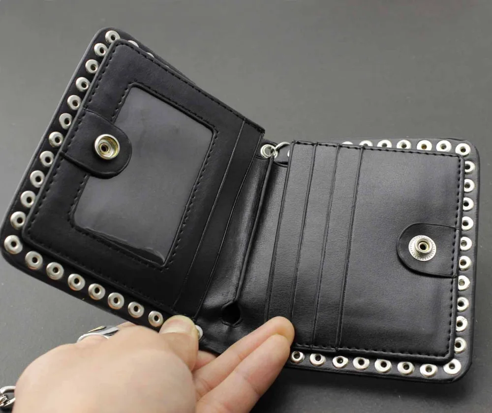 Cool Punk Biker Leather Mens Skull Wallet Stud Momey Purse With Cool Punk Biker Leather Mens Skull Wallet Stud Momey Purse With