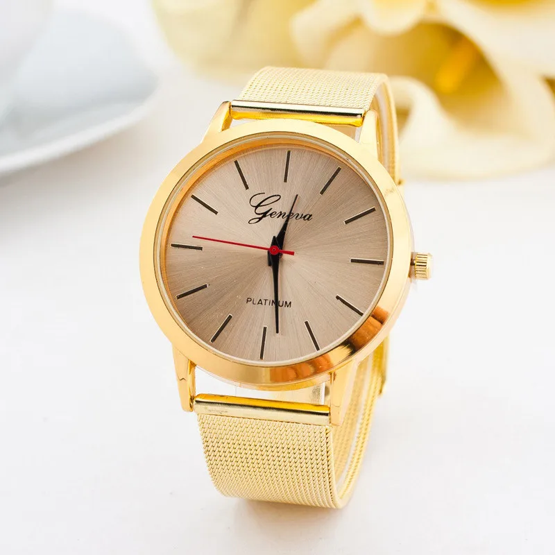 Women Classic Gold Geneva Quartz Stainless Steel Wrist Watch 50in