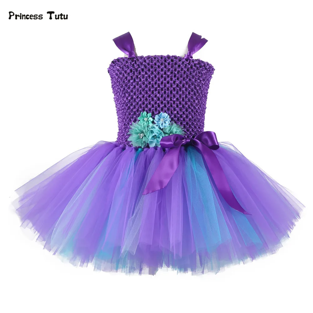 

Mermaid Flower Girl Tutu Dress Purple Princess Dress Girl Birthday Party Tulle Dress Kids Christmas Halloween Costumes 1-14Y