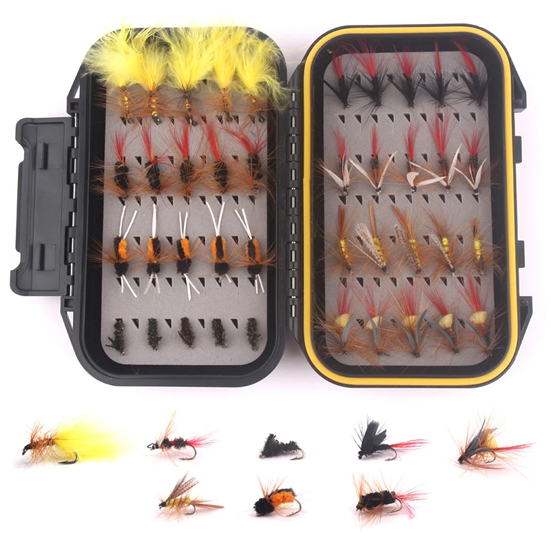Artificial Bionic Fly Hook Lures Fishing Gear Fake Bait Set 40 Pack Mixed Color Fly Hook Set Fishing Gear Accessories jooyoo