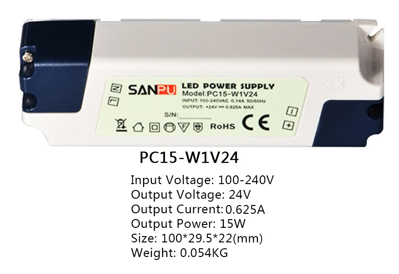 Высококачественный светодиодный трансформатор 12 В/24 В 12 Вт/15 Вт/35 Вт/60 Вт, AC100-240V светильник, светодиодный адаптер питания, светодиодный светильник - Цвет: 24V   15W