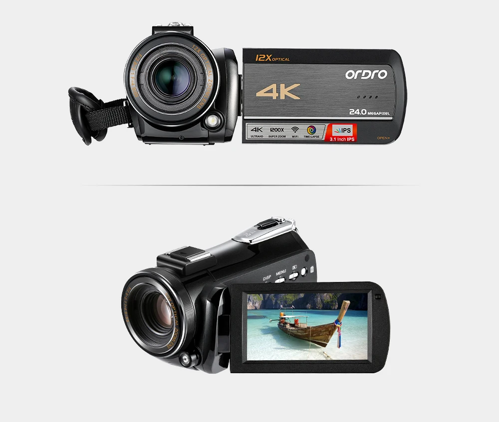 ORDRO AC5 видеокамера 4k Цифровая видеокамера WiFi 12X оптический зум профессиональная запись Камара с широкоугольным объективом микрофон