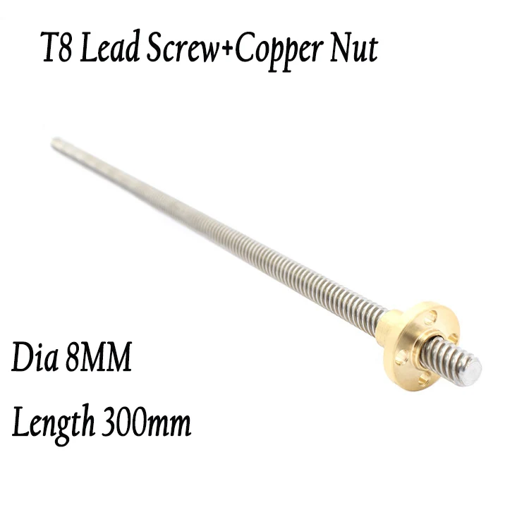 2pcs Anet Length 300mm T8 Lead Screw Thread Rod Dia 8MM Pitch 2mm with free Copper