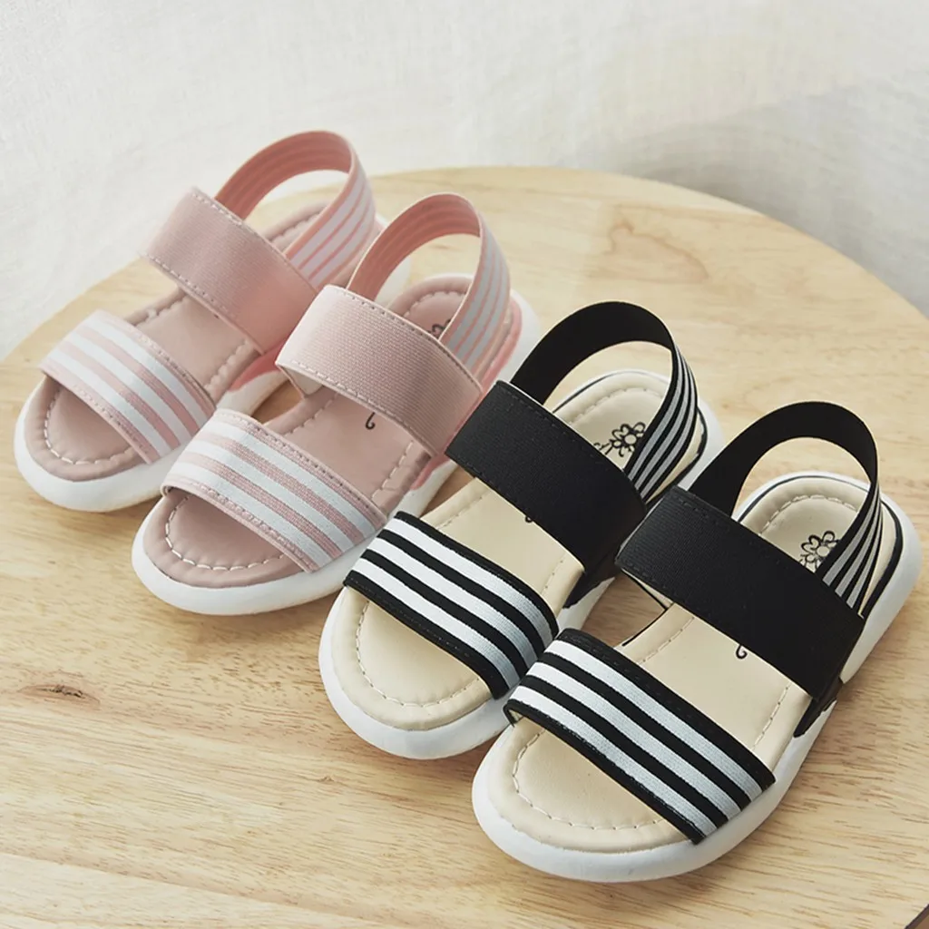 

MUQGEW Summer Children Infant Kids Baby Girls Striped Elastic Beach Shoes Sandals kids casual sandals children fashion sandals