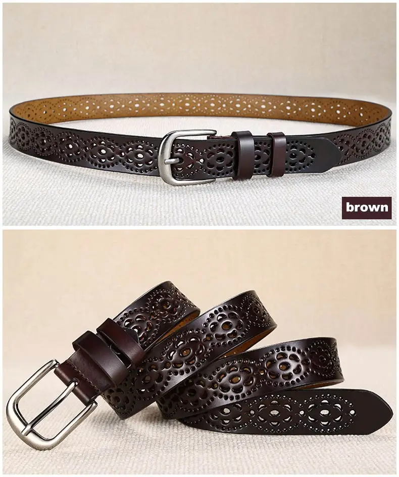 DOULILU New 2018 genuine leather jeans belts for Women Hollow pressed flower luxury strap female belt Gun gray buckle1 (11)