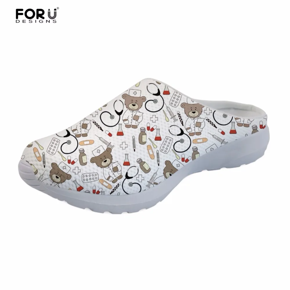 

FORUDESIGNS White Cute Nurse Bear Brand Designer Sandals Women Summer 2018 Nurses Women's Slippers Flats Home Ladies Sandals