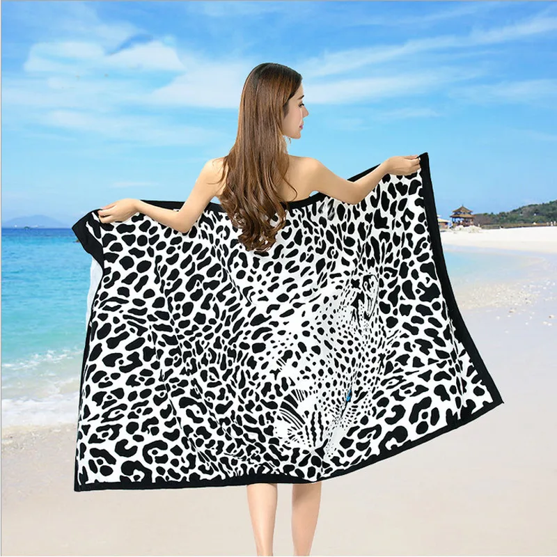 Летние пляжные полотенца бренд прямоугольник унисекс пляжное полотенце черный леопардовый принт купальное полотенце 180*100 см GI667763