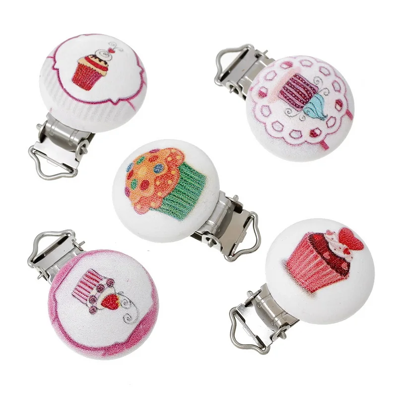 

LF 5Pcs Ice Cream Wooden Metal Baby Pacifier Clips Solid Color Holders Cute Infant Soother Clasps Holders Accessories Diy Tool