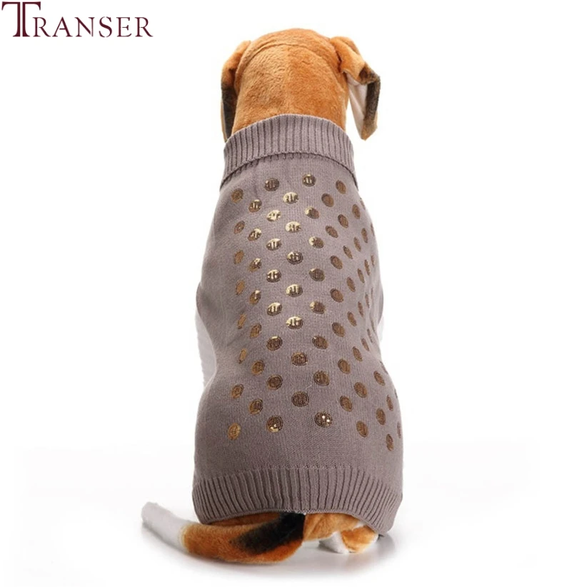 

Transer Winter Dog Clothes Newly Design Golden Sequins Dot Pattern Gray Pet Dog Sweater Sleeveless Turtleneck Warm Outfit 71103
