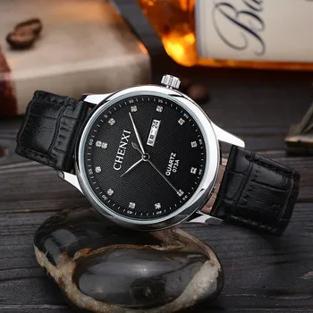 

Fashion Watches Men Casual Double Calendar Erkek Kol Saati Brand Luxury Male Leather Clock Quartz Watch Relogio Masculino 073A