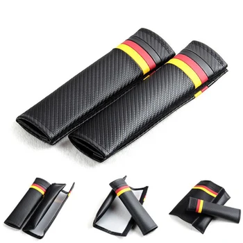 

Car Seat Belts Covers Padding German flag Carbon Fiber Leather Belt Shoulder Sleeve For VW Skoda Polo Bmw Audi Golf GTI MK5