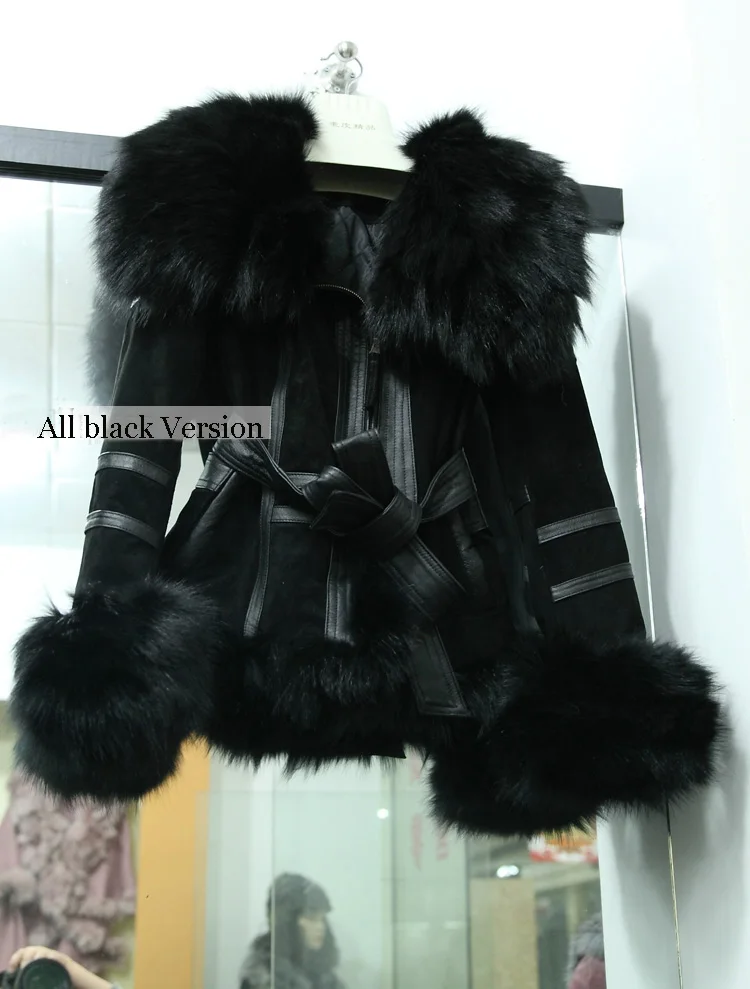 Winter Women's Real Fur Coats Moto & Biker Genuine Leather Coat Fox Fur Collar Plus Size Natural Fur Jackets Women Clothes 2018