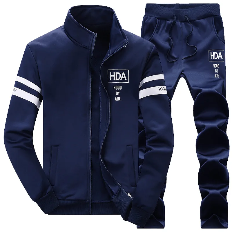 Мужской комплект, весенне-осенний мужской спортивный костюм, спортивная одежда, комплект из 2 предметов, пиджак+ штаны, спортивный костюм, Мужская одежда, спортивный костюм, комплект - Цвет: EM075 Dark Blue
