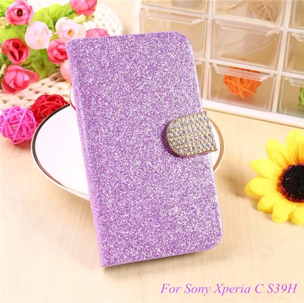 

Fashion Bling Glitter Flip Case Cover For Sony Xperia C S39H C2305 C 2305 2305 Mobile Phone Case With Card Slot
