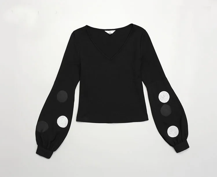 Dame Manches Femmes Costumes V Imprimer K615 Bureau Femme Longues Ensembles Robe À Dot Pièces Chemisiers Mode Col 2019 Deux Noir En Moulante Nouvelle Élégante xqEX0pwn1
