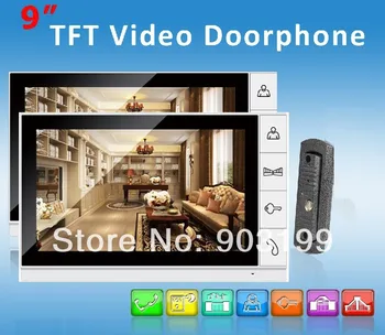 

Luxury 9 Inch Color LCD Monitor Video Door Phone / Doorbell Intercom System 700TVLine IR Camera 1camera+2monitors