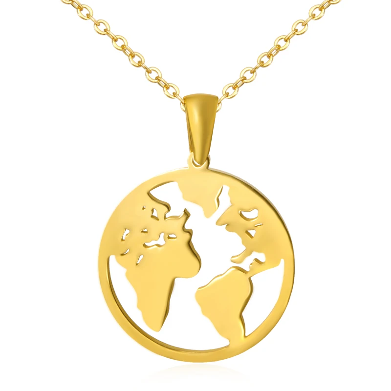 

New Fashion Stainless Steel Globe World Map Pendant Necklace For Women Earth Day Best Friend Wanderlust Outdoor Necklace