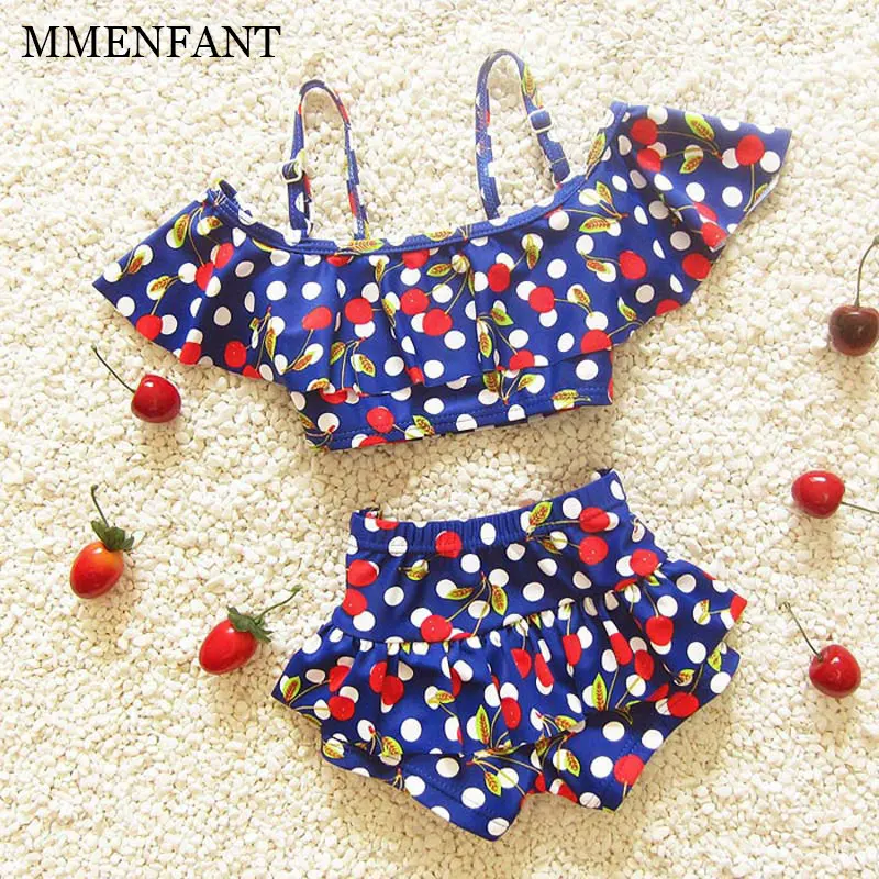 0-2 Years old Baby swimwear 2017 girls swimwear two pieces Cherry print baby's swimsuit costumes clothes baby girls swim suits