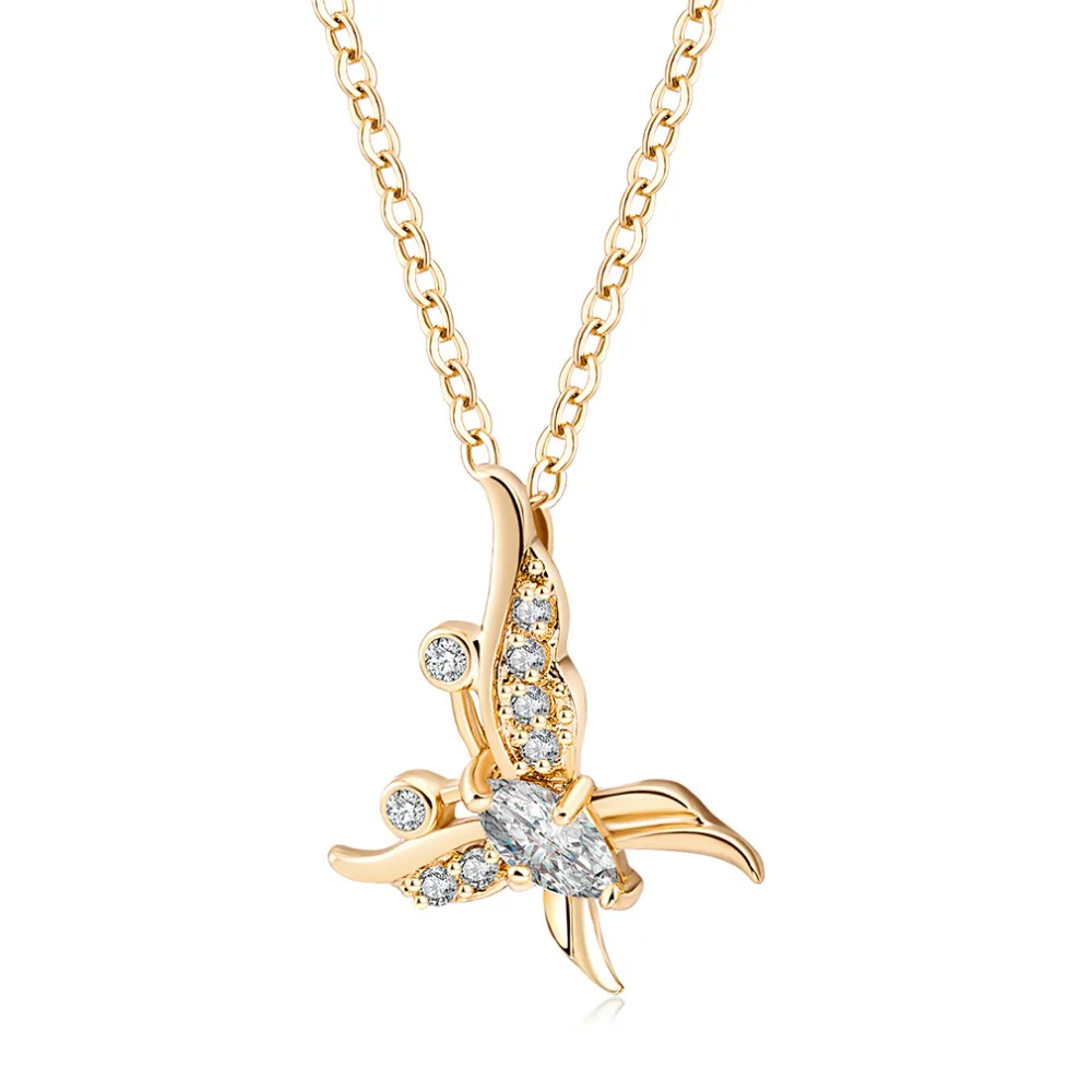 Fashion Link Chain White Round Zircon Pendant Necklace Hot Butterfly