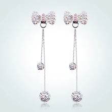Warme Farben Real 925 Silver Drop Long Earrings Crystal for Women Zircon Ball Ethnic Earrings Anniversary Gifts ethnic ball drop earrings