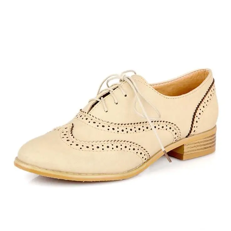 Модные женские туфли-оксфорды унисекс на плоской подошве со шнуровкой; удобная повседневная обувь с перфорацией типа «броги»; американский Размер 10,5; Цвет черный, желтый - Цвет: beige
