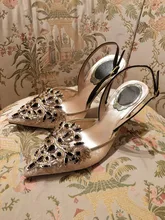 Women Lace Pump Shoes Genuine Leather Sexy Slingbacks Beading Pumps Ladies Stiletto Gold Party Nightclub Queen Shoes