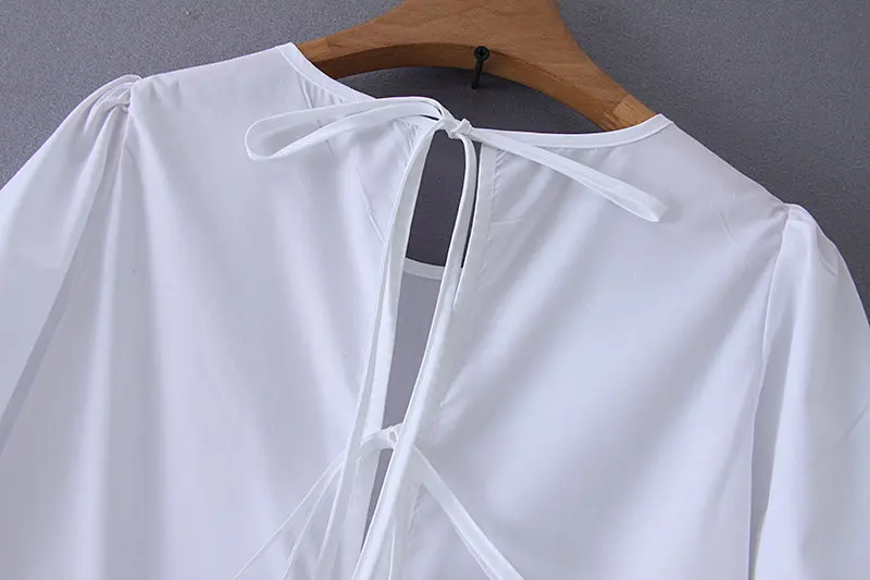 Модные женские Асимметричные поплиновые белые платья Женский, с круглым вырезом короткий рукав повседневное длинное платье XZWM19128