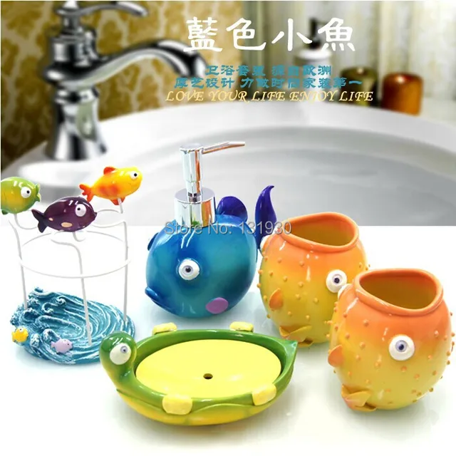 Free Shipping Children S Series Cartoon Bathroom Set 5 Pieces Resin Free Shipping Children S Series Cartoon Bathroom Set 5 Pieces Resin Wash Accessories Fish