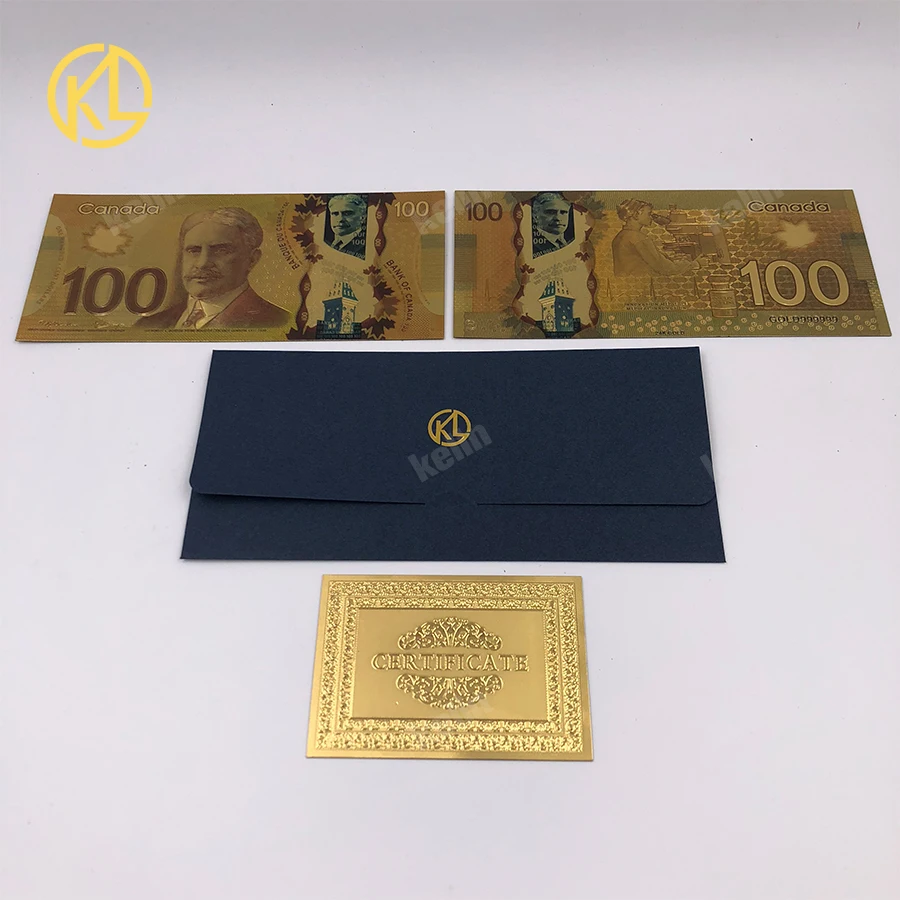 10 шт./лот CAD Bank Du Canada сувенирные банкноты 100 канадский доллар из золотой фольги с