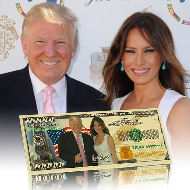 

24k Color Gold Banknote Donald Trump And The First Lady Melania Metal Gold Plated Paper Money for Christmas Gifts and Collection
