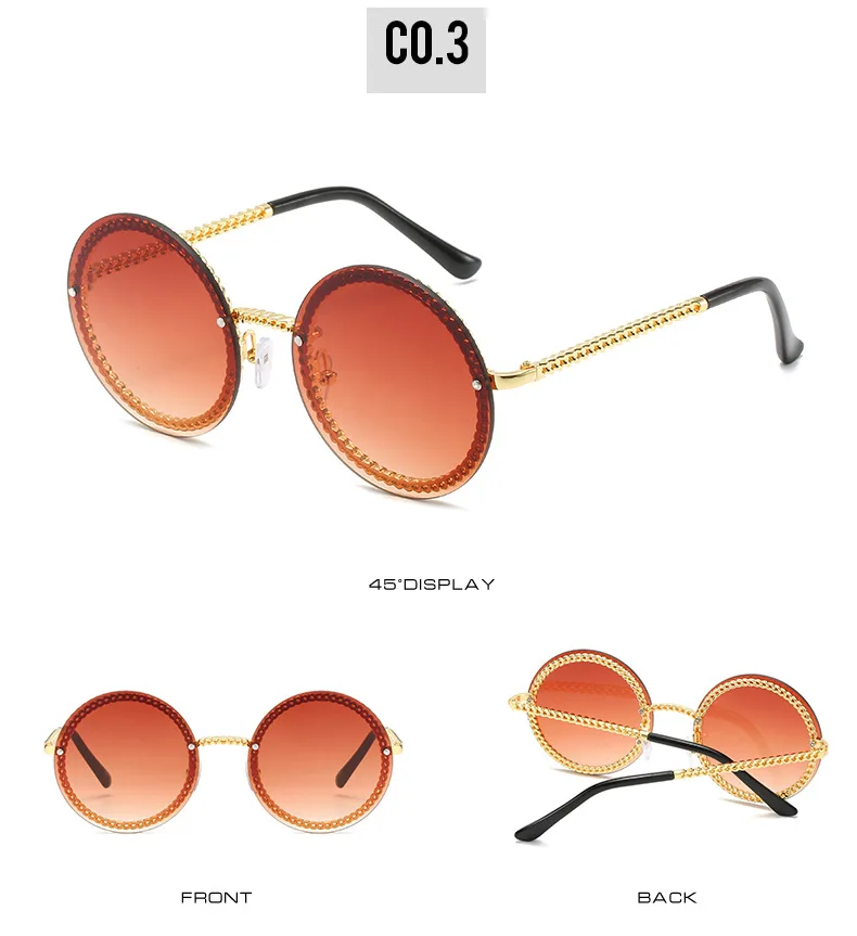 Винтажные Круглые Солнцезащитные очки без оправы для женщин в форме цепочки, маленькие дизайнерские солнцезащитные очки, женские солнцезащитные очки UV400