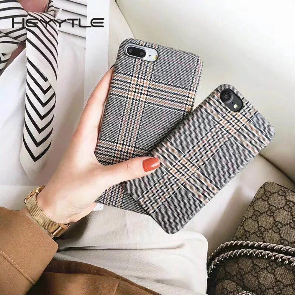 

Heyytle Cloth Grid Phone Case For Apple iPhone X 8 7 6S 6 Plus Lattice Cute Fashion Soft Back Cover Cases For iPhone 10