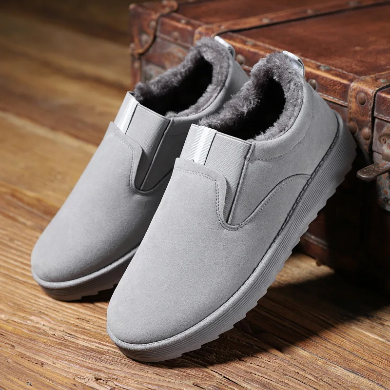 

Slip on Men Shoes Winter 2018 Casual Fur Snow Boots Flat Heel Indoor Plush Cotton Shoes Men Boots Warm Loafers Dad Shoe