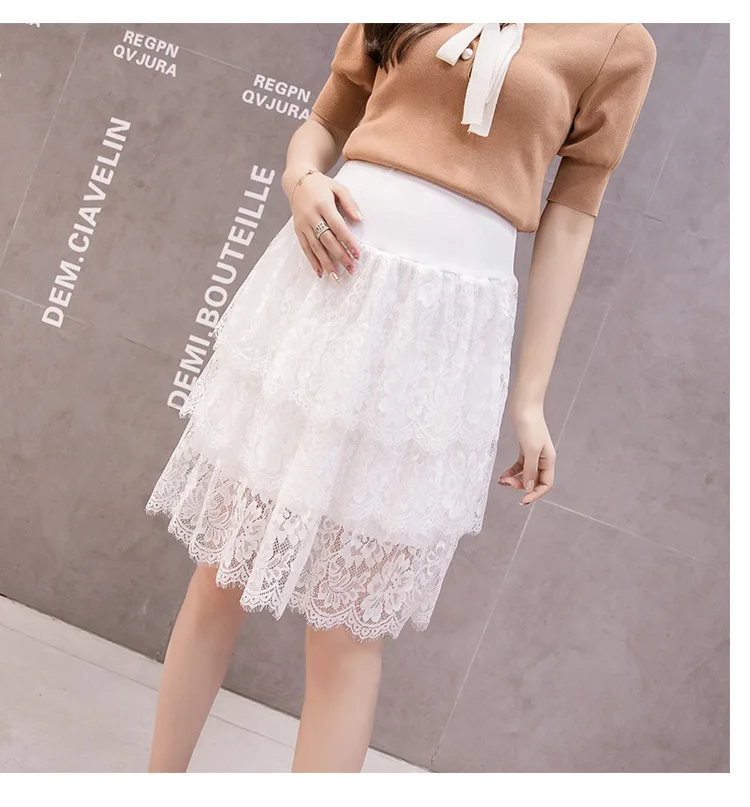 Summer Black White Maternity Skirts Fashion Lace Pleated Mesh Skirt High Waist Stomach Lift Pregnant Skirts Pregnancy Clothes