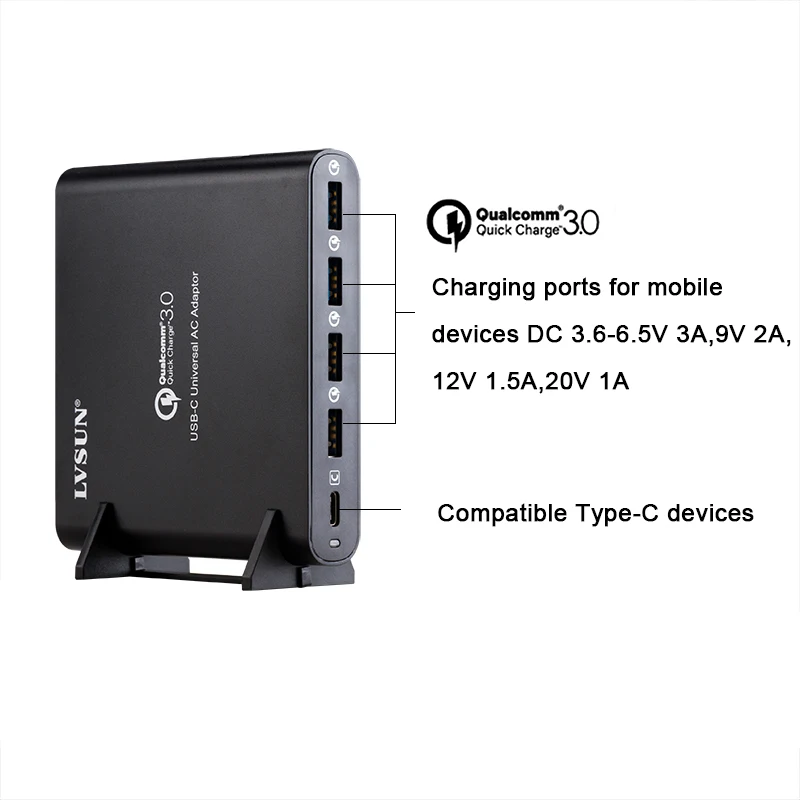 Зарядное устройство LVSUN QC 3 0 для телефонов планшетов ноутбуков адаптер type c