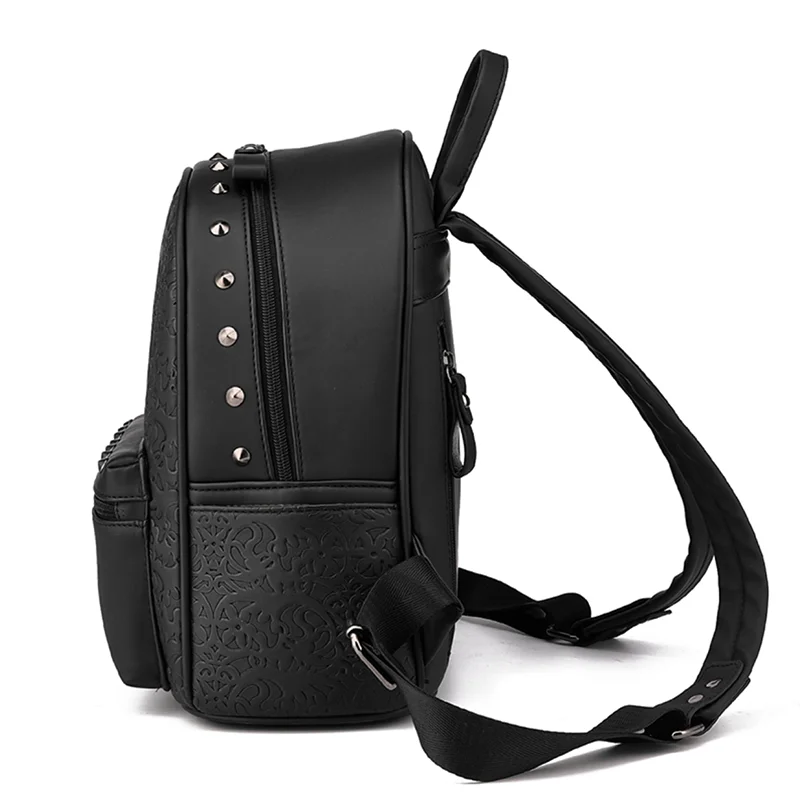 Женский дизайн с рисунком, однотонные рюкзаки, женский модный рюкзак, женская повседневная черная сумка на плечо, рюкзак с заклепками для молодых девушек
