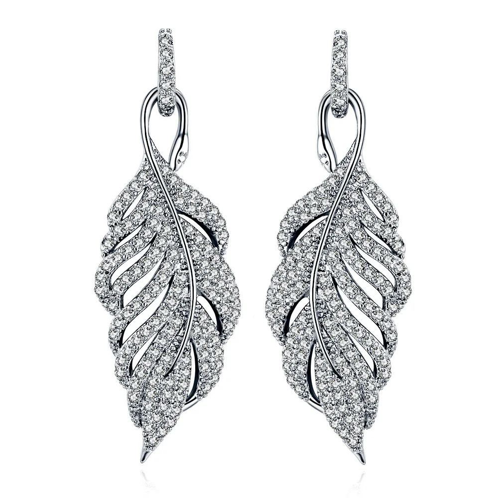 SALE Fashion jewelry 925 silver new crystal From Bulgaria Feather high-grade temperament circle anti allergy star moon earrings