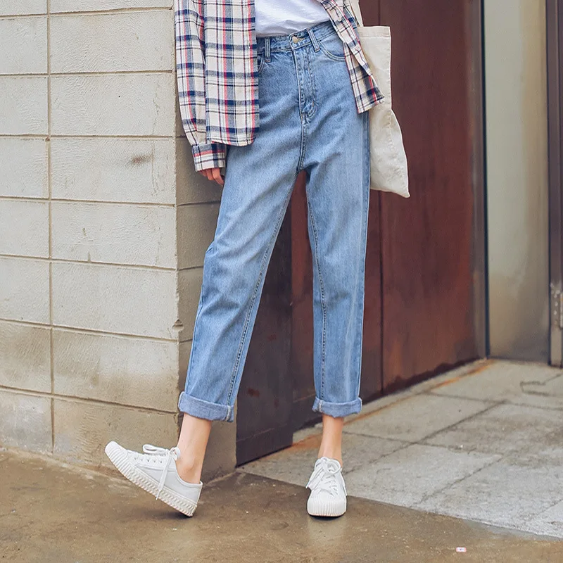 

Spring 2019 New Korean Edition Washes Loose Slim and Retro Light-coloured Straight Cylinder Jeans Pants Women