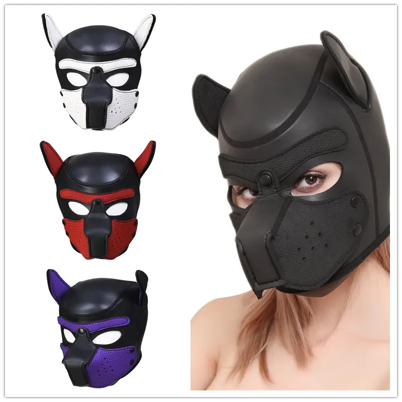 

9 Color Latex Rubber Dog Cosplay Full Head Mask with Ears Fetish Muzzle Hood Soft Padded Pet Role Play Cosplay Party Sexy Props