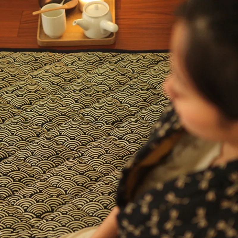 

Japan style peace ocean wave tatami mat ,quilted 100% cotton environmental ground rug , peace yoga mat
