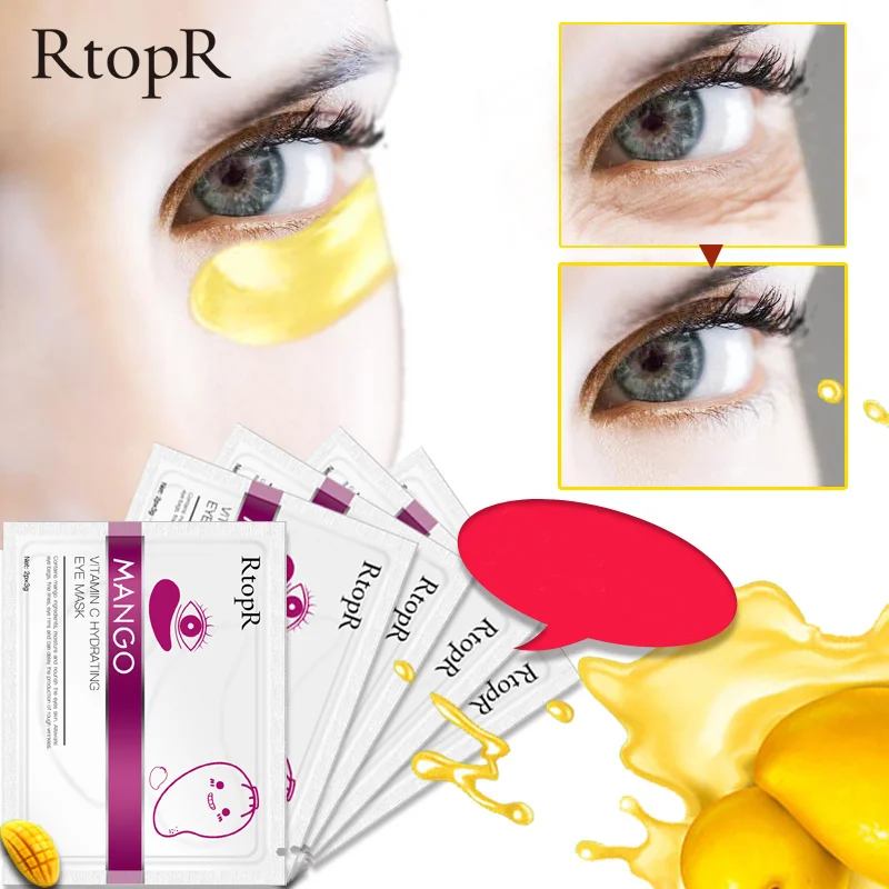 RtopR 10Pairs Mango Vitamin C Hydrating Eye Mask Anti Wrinkle Eye Patches Dark Circles Remover Face Skin Care Sheet Masks TSLM2