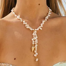 Boho модное золотое ожерелье из натурального жемчуга, красивое ожерелье для женщин в стиле барокко, Ювелирное Украшение, очаровательный женский подарок