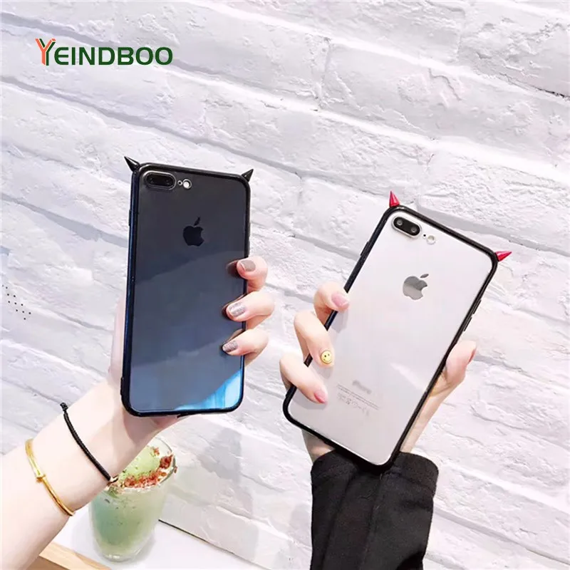 

Three-color small devil horn mobile phone case For iPhone 7 Case transparent hard shell protection For iPhone 6 6s 7 8 Plus Case
