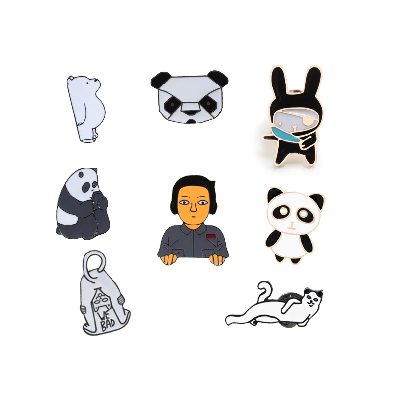 ##BUY Animal Cartoon Brooches Rabbit Bear Panda Cat Metal Enamel Pin Women Men Denim Jackets Lapel Pin Hat Backpack Button Badges