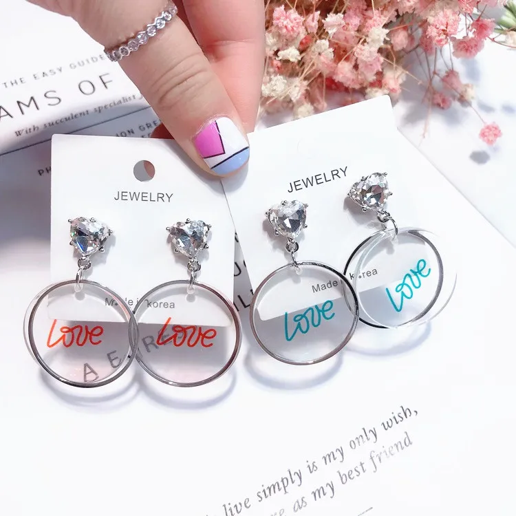 simple round LOVE letters cz earring Hypoallergenic fadeless fashion jewelry stud earrings for women girl Christmas gift